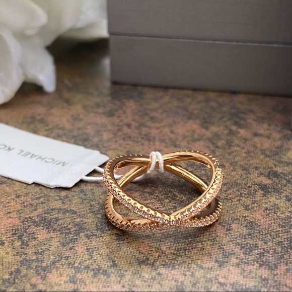 NIB NWT MICHAEL KORS 14K ROSE GOLD PLATED STERLING SILVER PAVE NESTING R… - Picture 9 of 12